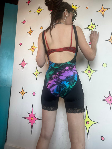 80s 90s Catalina Swimsuit Retro Cutout One Piece High Cut Vintage Swimwear ML