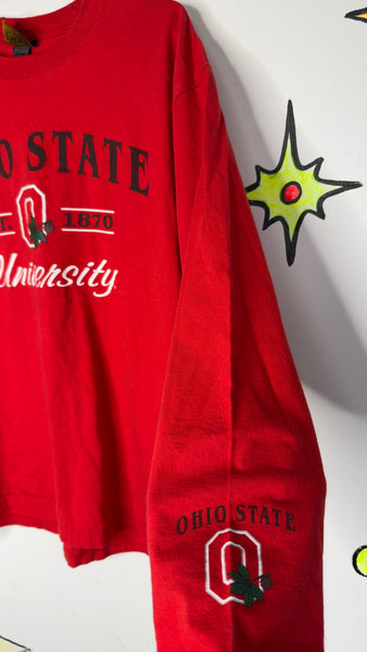 Ohio State University Red Long Sleeve Shirt Collegiate Academia Sporty Grunge - L