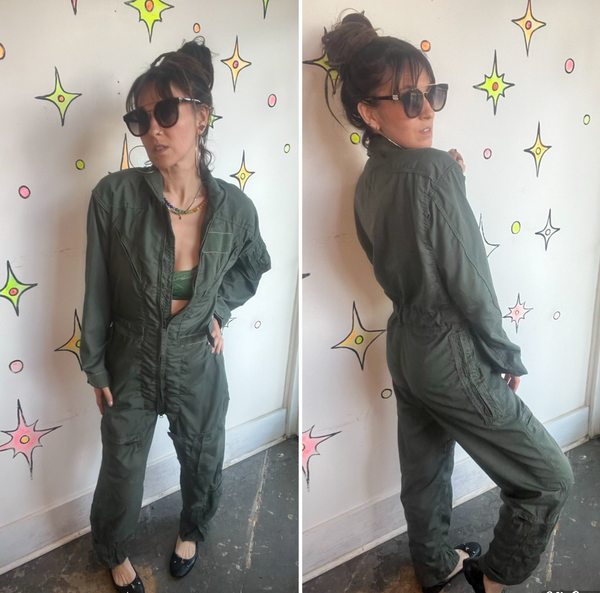 Vintage Vanderbilt Military Green Utility Jumpsuit Flight Suit Boiler Suit M/L