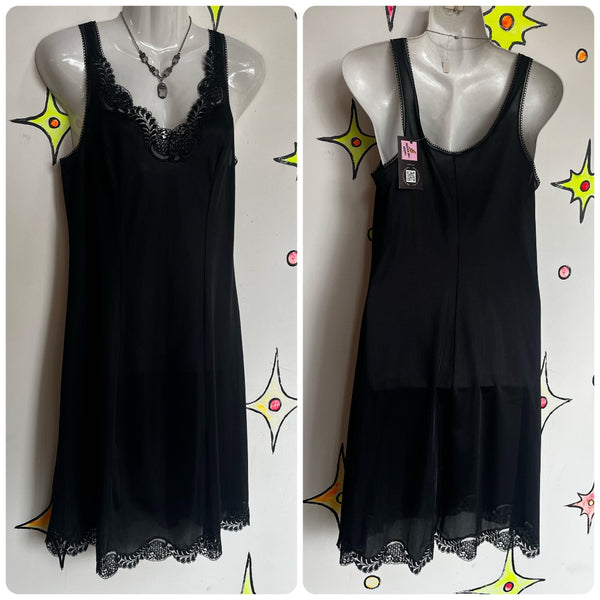 Vintage 1950s 60s | Black Lace Fairy Goth Grunge Lingerie Slip Dress | Small