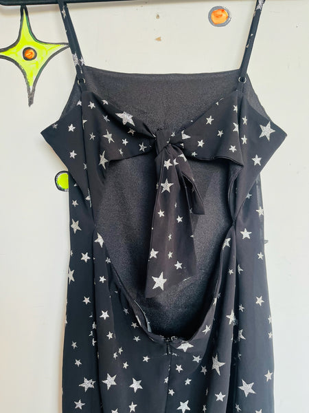 Black Party Dress Silver Stars - Y2K Witchy Fairy Goth Whimsy Celestial - M