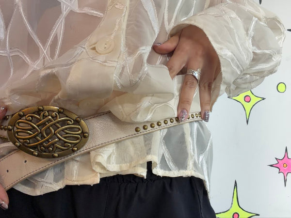 Y2K White Studded Belt Western Grunge Cowboycore Vegan Leather Belt