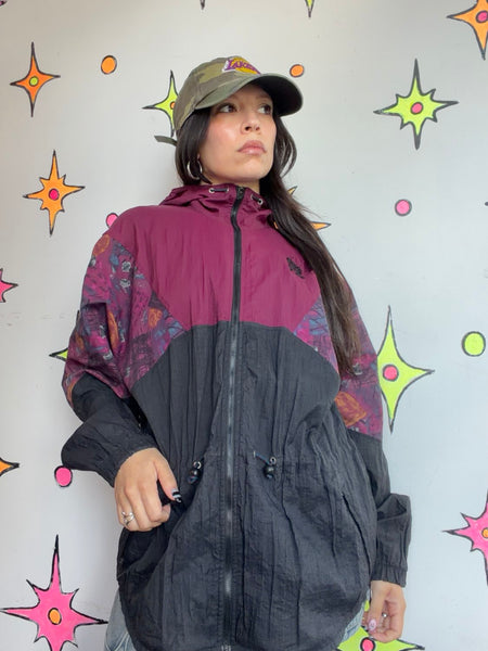 90s Y2K Merlot Black Windbreaker Gorpcore Japanese Streetwear Goth Athleisure L