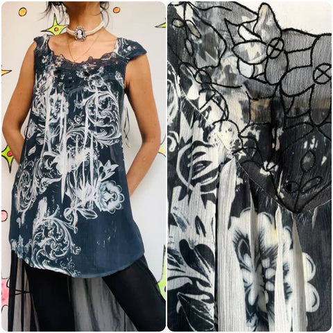 Vintage Y2K Tattoo Mesh Dress Top – Grunge Fairy Goth Indie Sleaze – Size M