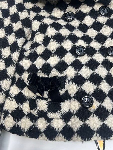Y2K Black & White Vegan Fur Crop Coat Harlequin Clowncore Glam 60s Style - S