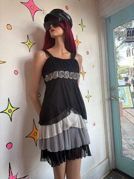 Y2K Fairy Grunge Babydoll Dress | Whimsy Goth Tiered Ruffle Mini S