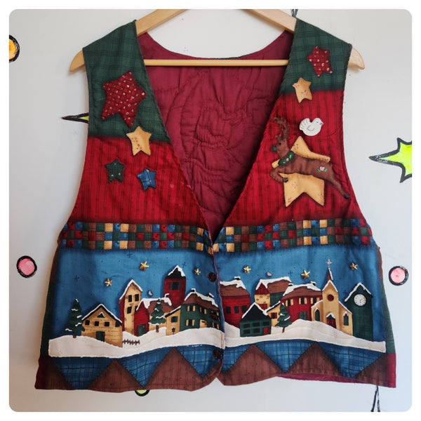 Vintage 90s | Quilted X Mas Tacky Ugly Embellished Christmas Sweater | M