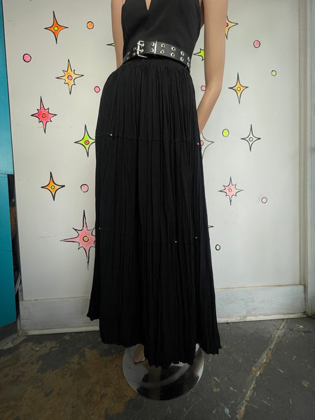 Vintage 90s Witchy Beaded Whimsygoth Black Maxi Skirt Boho Fairy Grunge - M