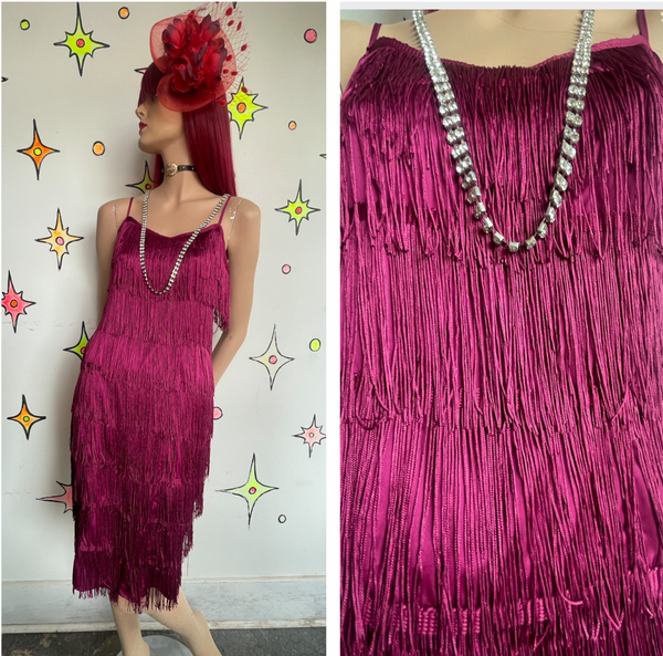 Raspberry Red Fringe Flapper Dress 20s Roaring Flapper or 60s Go-Go Mini M