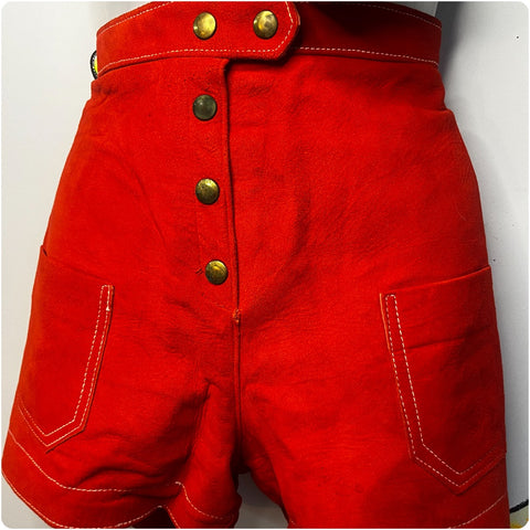 Vintage 60s | Orange Suede Leather GoGo Girl MOD Groovy Hot Pants Shorts | Small