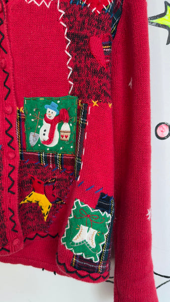 Vintage 80s 90s Ugly Christmas Cardigan Winter Tacky Holiday Sweater - Large