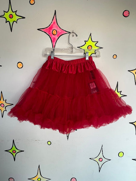 Crimson Red Tulle Tutu Mini Skirt Babydoll Dollcore Retro Pin-Up Separate S