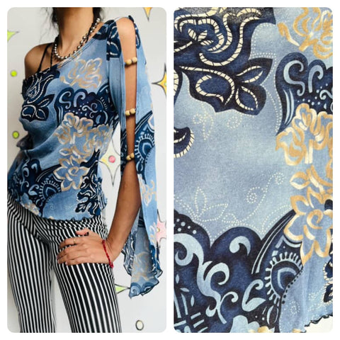 Vintage Y2K Tattoo Mesh Bell Sleeve Top - Grunge Fairy Indie Sleaze - M/L