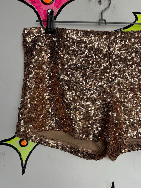 Y2K Gold Sequin Disco Party Glam Party Hot Pants Shorts - S