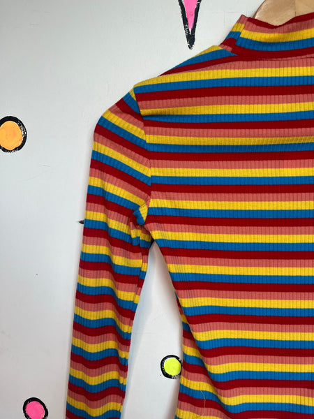 Rainbow Ribbed Turtleneck Clowncore Retro Mod 60s Y2K Colorful Stretch Top XS