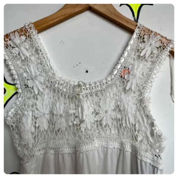 Antique Early 1900s Edwardian White Cotton Lace Slip Dress Chemise Corset Cover