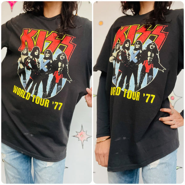 Vintage Black KISS Band T Shirt - Concert Tour Tee Grunge Rock Cotton Large