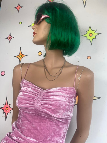 Y2K Urban Outfitters Pink Crush Velvet Mini Dress Pastel Kawaii Bodycon Slip XS