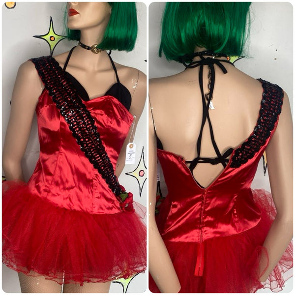 Red & Black Goth Ballet Costume Corset Crinoline Cosplay Dress XS/S