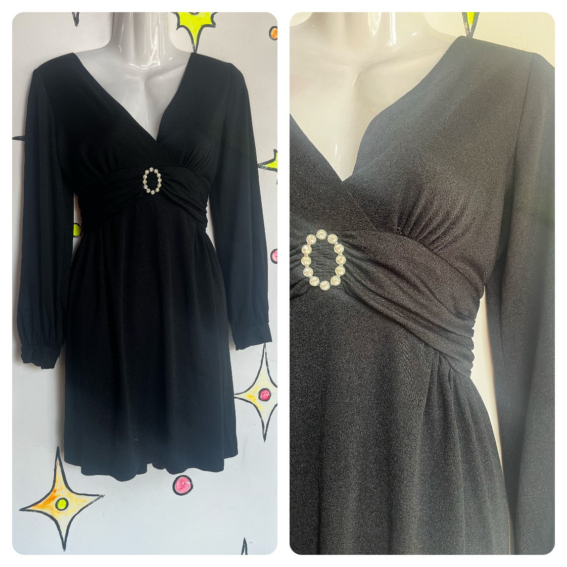 Vintage 60s 70s | Black Groovy MOD Mini Dress | S M