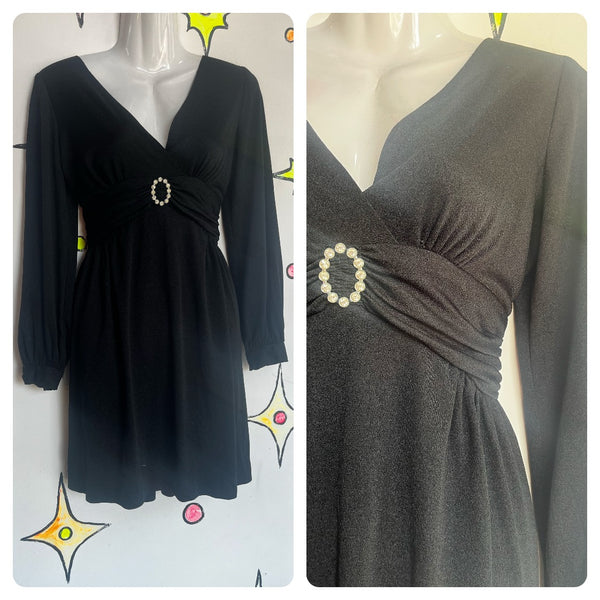 Vintage 60s 70s | Black Groovy MOD Mini Dress | S M