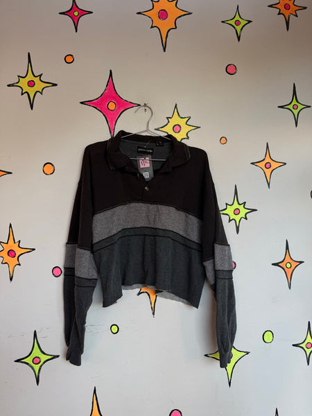 80s 90s Pierre Cardin Cropped Sweater Striped Skater Grunge Pullover Oversized M/L