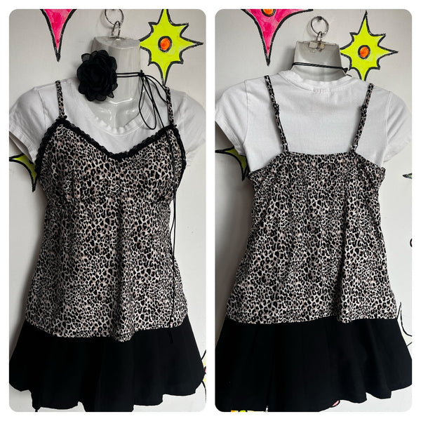 Vintage 90s Y2K | Leopard Print Lace Goth Coquette Fairy Grunge Camisole Top | M