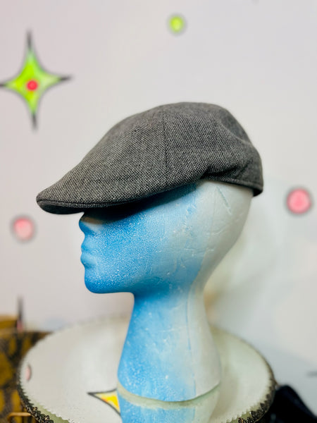 Vintage Gray Herringbone Tweed Wool Newsboy Cap – Gatsby Style Hat – M/L