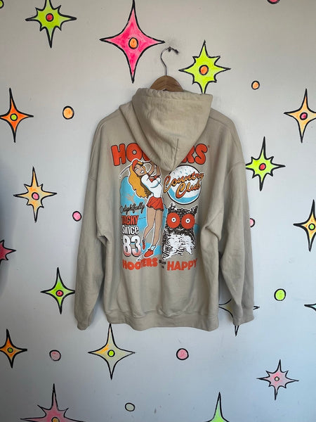 Khaki Hooters Country Club Hoodie Sporty Streetwear Pullover - XL