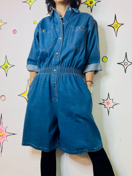Vintage 90s Denim Overall Dress Grunge Streetstyle Mini Jumper Emo Y2K – Large