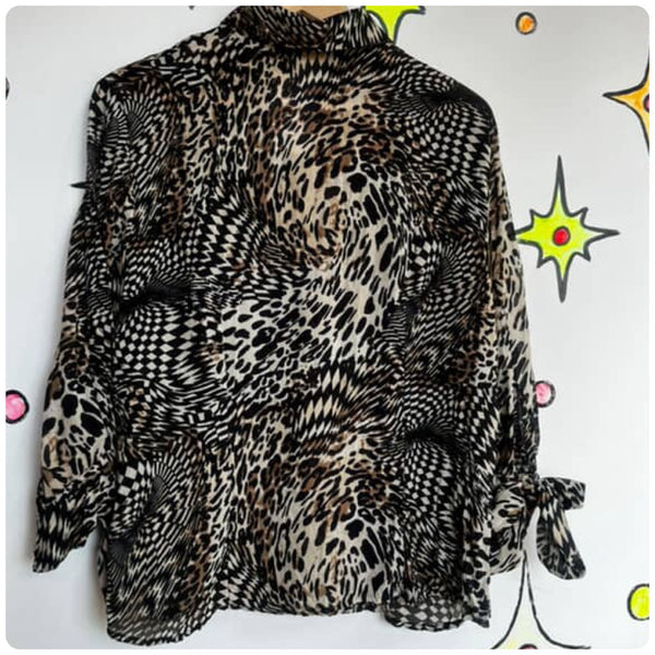 90s Y2K Leopard & Geometric Optical Illusion Print Glam Blouse – Le Caviar – XL