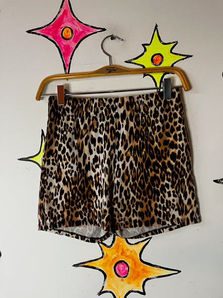 Vintage Leopard Shorts Y2K Grunge 90s Aesthetic High Waist Hot Pants - Small