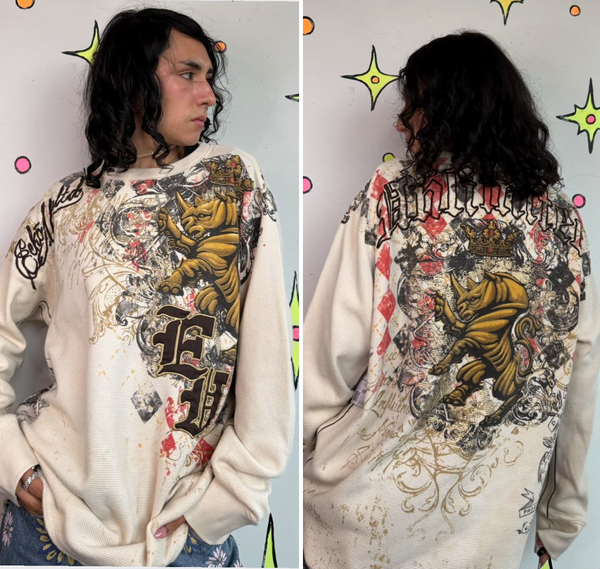 Y2K Grunge Tattoo Print Tee - Fairy Grunge Goth Distressed Vintage T Shirt - S
