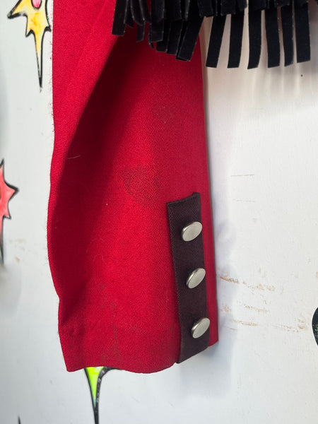 Vintage Rockabilly Red & Black Western Fringe Top Cropped Cowgirl Grunge M