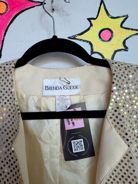 Vintage 80s Gold Sparkle Disco Blazer Metallic Party Jacket Glam Rock Small