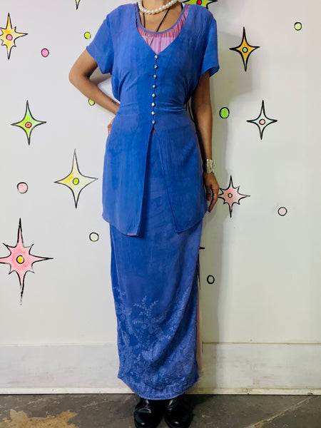 Vintage 90s Lilac Witchy Boho Maxi Dress - Fairy Grunge Revival - Side Slit - 12