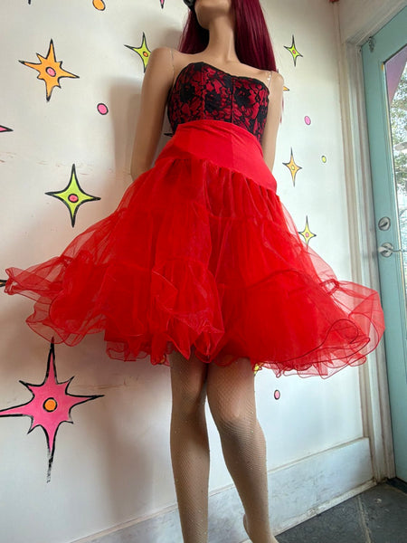 Red Tulle Petticoat | Lolita Goth Cupcake Crinoline Skirt Retro Pin Up Medium