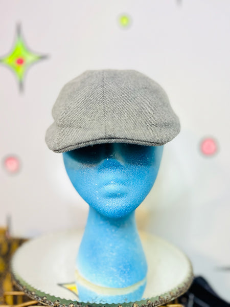 Vintage Gray Herringbone Tweed Wool Newsboy Cap – Gatsby Style Hat – M/L