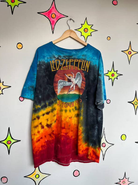 Vintage Led Zeppelin Tie Dye Concert Tee | 90s Boho Grunge Band T-Shirt XL