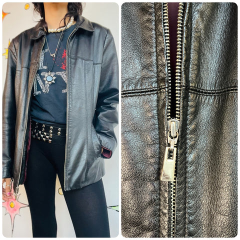 Vintage 90s Y2K Black Leather Grunge Zip Up Racing Jacket – Wilsons Leather – L
