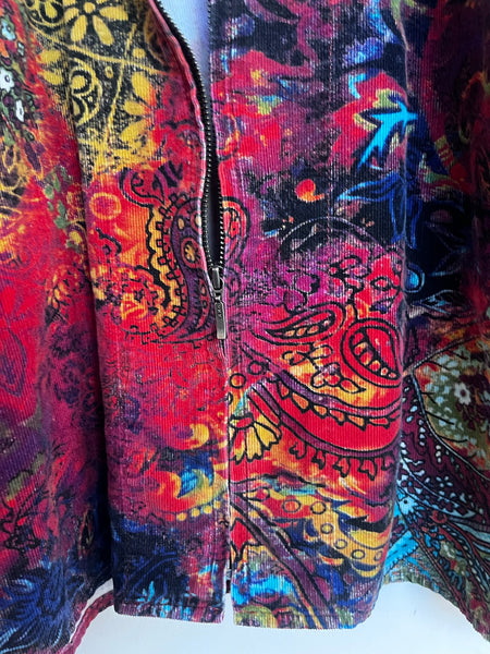 Y2K Paisley Rainbow Tattoo Print Corduroy Jacket Fairy Grunge Boho Maximalist