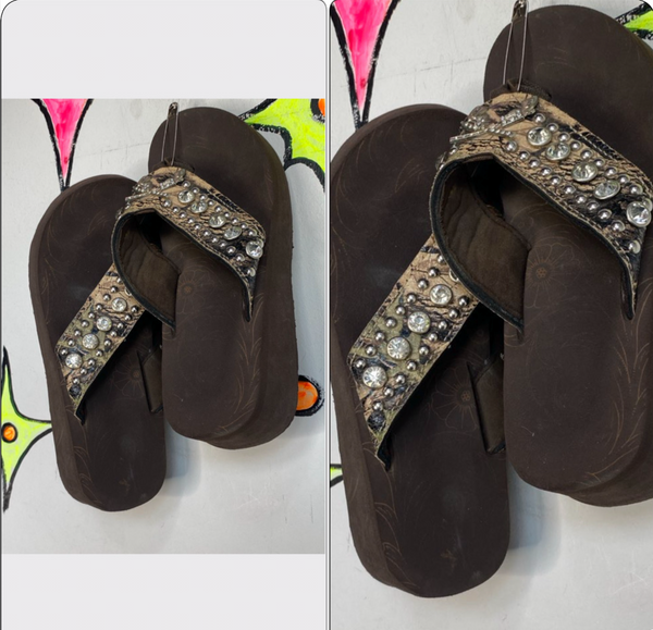 Y2K Rhinestone Vegan Snakeskin Platform Flip Flops Indie Sleaze McBling Sandal 7