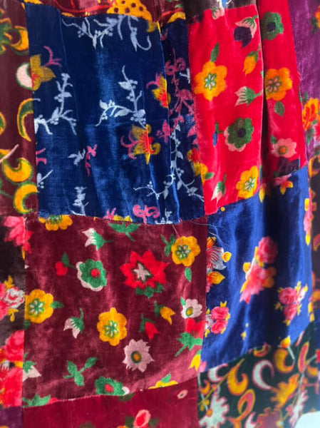 Vintage 60s 70s Boho Velvet Patchwork Maxi Skirt w Belt - Oscar de la Renta – XS