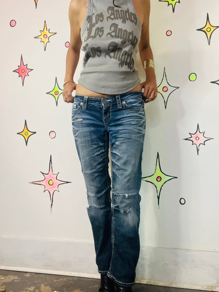 Y2K Denim Jeans – Embellished Low-Rise Flare – Indie Sleaze / Fairy Grunge – 26