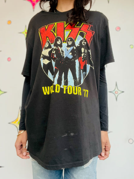 Vintage Black KISS Band T Shirt - Concert Tour Tee Grunge Rock Cotton Large