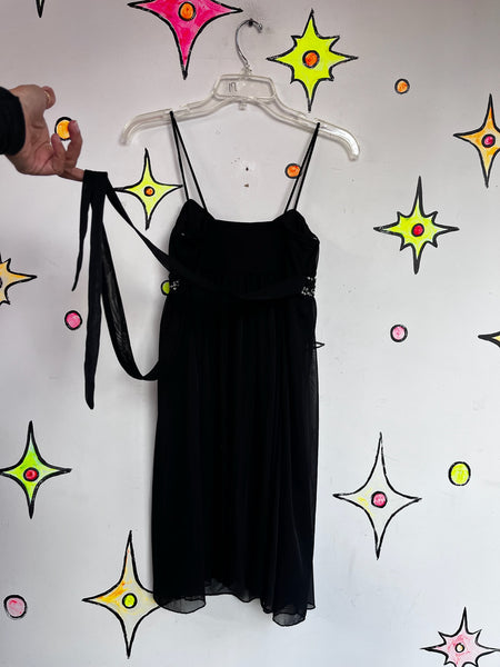 Y2K Rhinestone Babydoll Mini Dress Pixie Mall Goth Fairy Grunge Party Dress S
