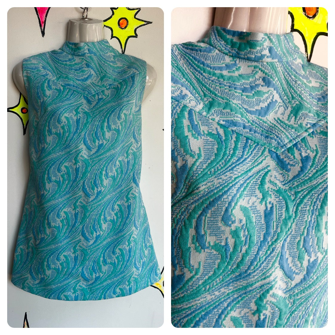 Vintage 60s 70s | Blue MOD GoGo Psychedelic Groovy Mini dress | ML