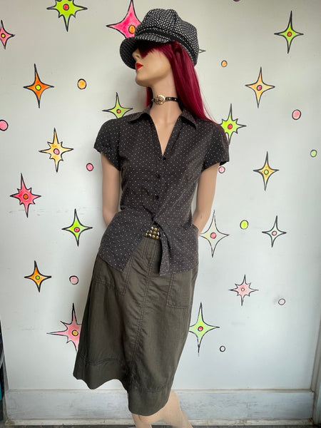 Y2K Low Rise Military Green Utility Cargo Skirt Linen Blend Emo Fairy Grunge M/L
