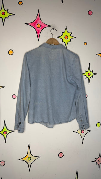 Studded Denim Western Shirt Y2K Cowgirl Rodeo Grunge Button Down - Large