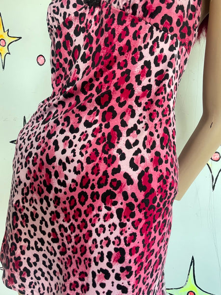 Y2K Pink Leopard Slip Dress Animal Print McBling Indie Sleaze Grunge M